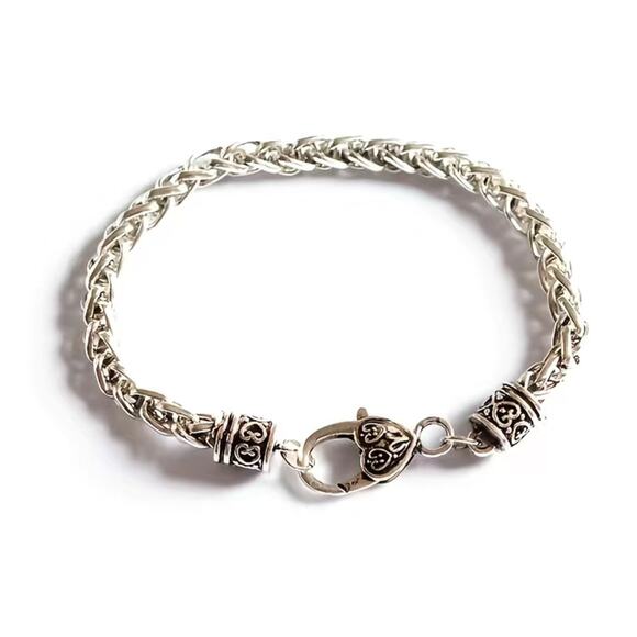 Heart Stainless Steel Braided Chain Bracelet 7.87 in - Picture 1 of 4